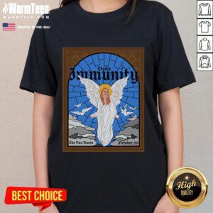 Official Clairo Immunity Angel Stained Glass Ladies Tee featuring vibrant artwork and stylish design for fans.