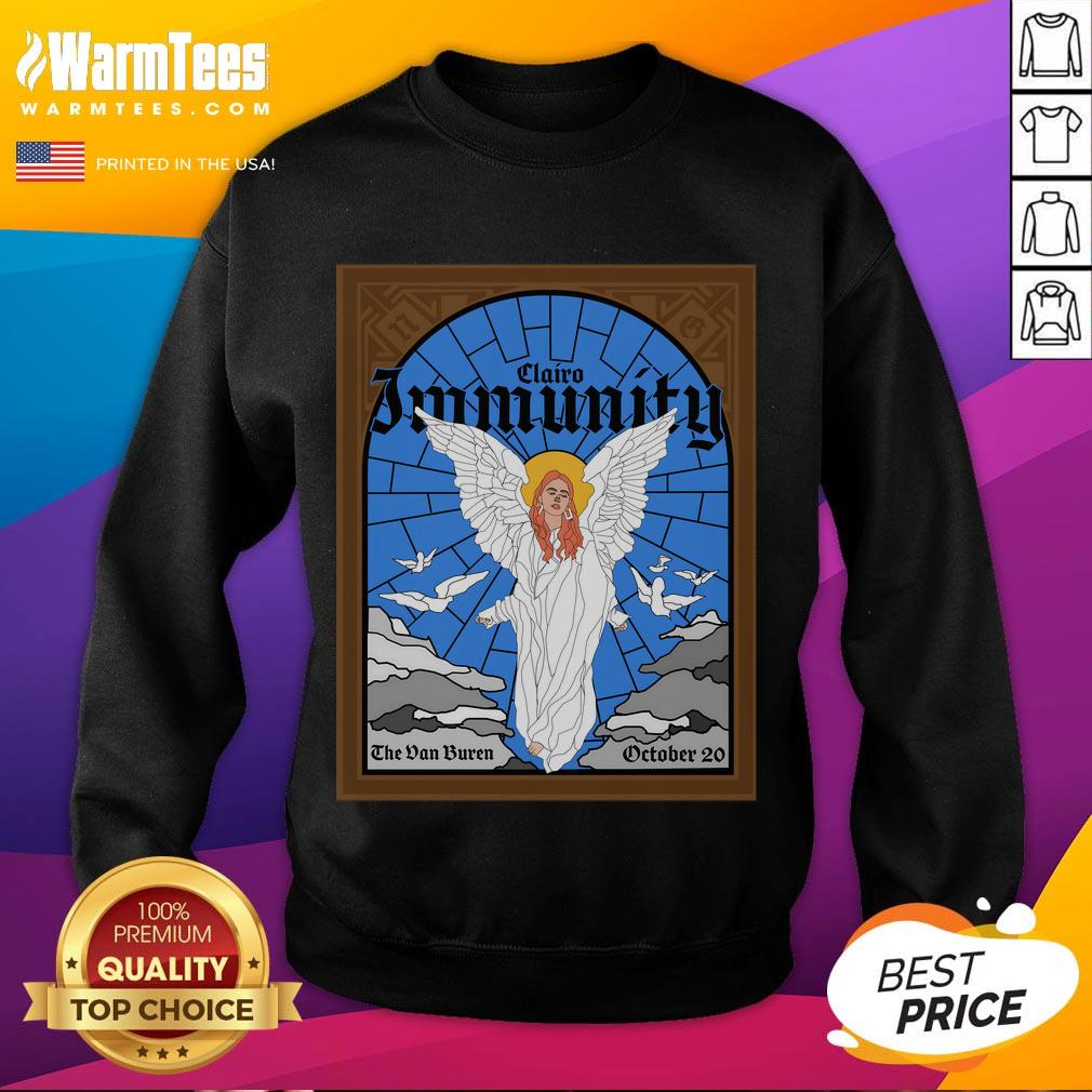 Alt Text: Official Clairo Immunity Angel Stained Glass Sweatshirt featuring vibrant stained glass design and cozy fit.