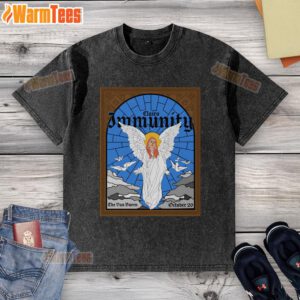 Alt Text: Official Clairo Immunity Angel Stained Glass Washed T-Shirt featuring vibrant angel graphics on a soft fabric.