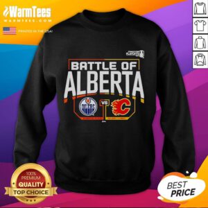 Official Edmonton Oilers vs Calgary Flames 2022 Stanley Cup Playoffs sweatshirt featuring vibrant team logos and colors.
