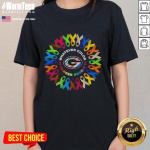 Official Green Bay Packers Whatever Color Cancer Sucks Ladies Tee featuring team logo and inspirational message.