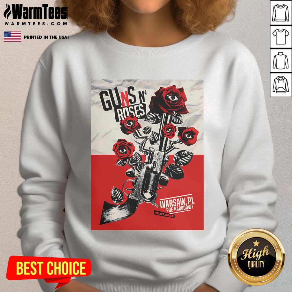 Official Guns N' Roses Warsaw Poland July 12, 2025 sweatshirt featuring iconic logo and design for fans.