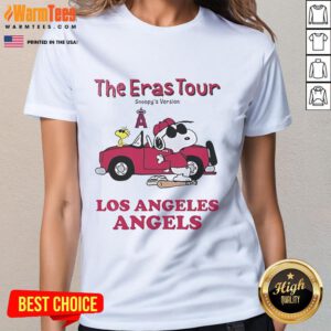 Official Los Angeles Angels The Eras Tour Snoopy ladies tee featuring vibrant graphics and stylish design.