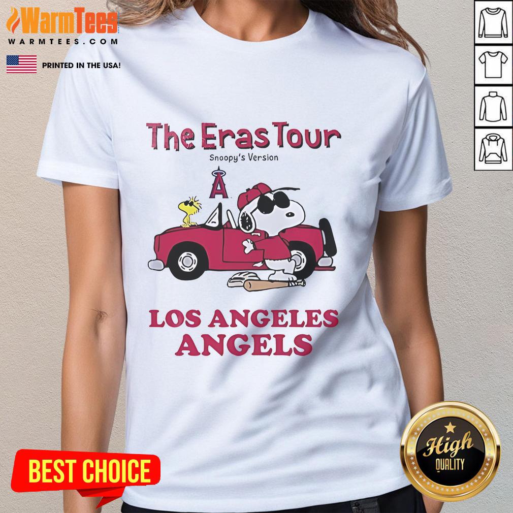 Official Los Angeles Angels The Eras Tour Snoopy ladies tee featuring vibrant graphics and stylish design.