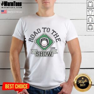 Official MLB The Show Road To The Show 2025 T-Shirt showcasing vibrant graphics and team logo for avid baseball fans.