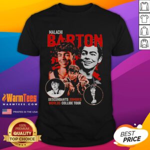 Official Malachi Barton Descendants Zombies Worlds Collide Tour Disney T-Shirt featuring vibrant graphics and tour details.