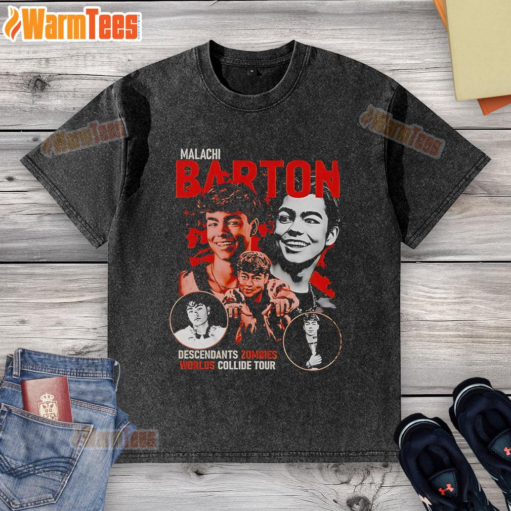 Official Malachi Barton Descendants Zombies Worlds Collide Tour Disney washed t-shirt featuring vibrant graphics and soft fabric.