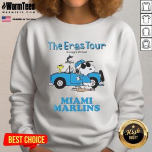 Official Miami Marlins The Eras Tour Snoopy sweatshirt featuring vibrant graphics and team colors.