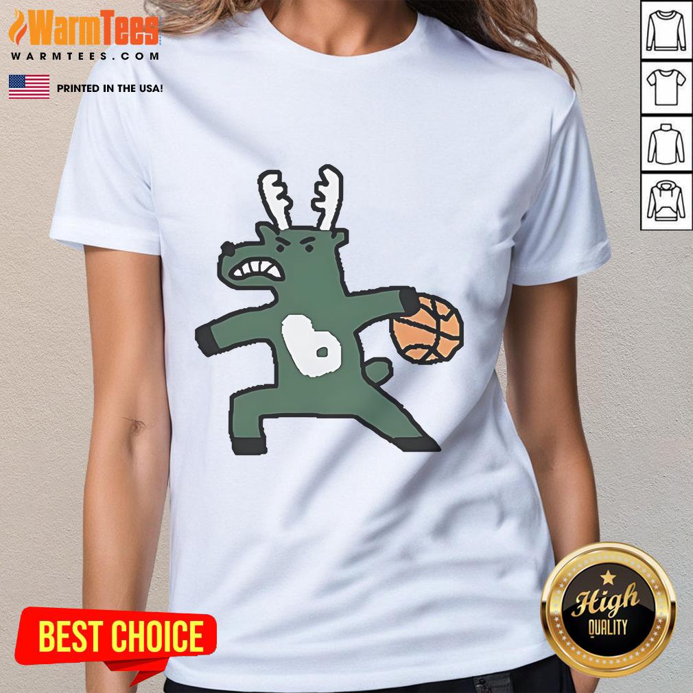 Official Milwaukee Bucks NBA basketball dribbling ladies tee featuring team colors and logo, perfect for fans.