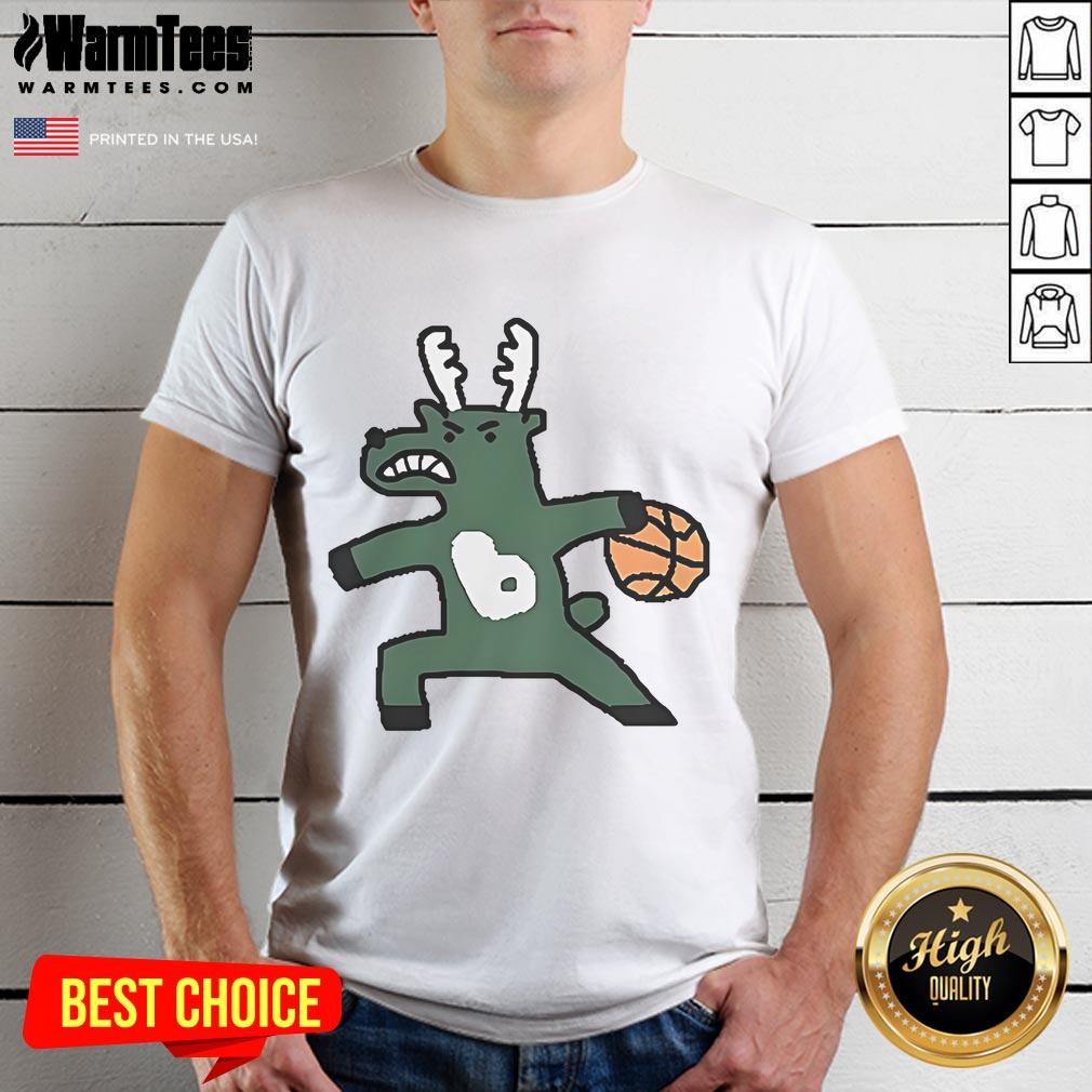 Official Milwaukee Bucks NBA basketball dribbling T-shirt featuring vibrant team colors and logo for fans and players.