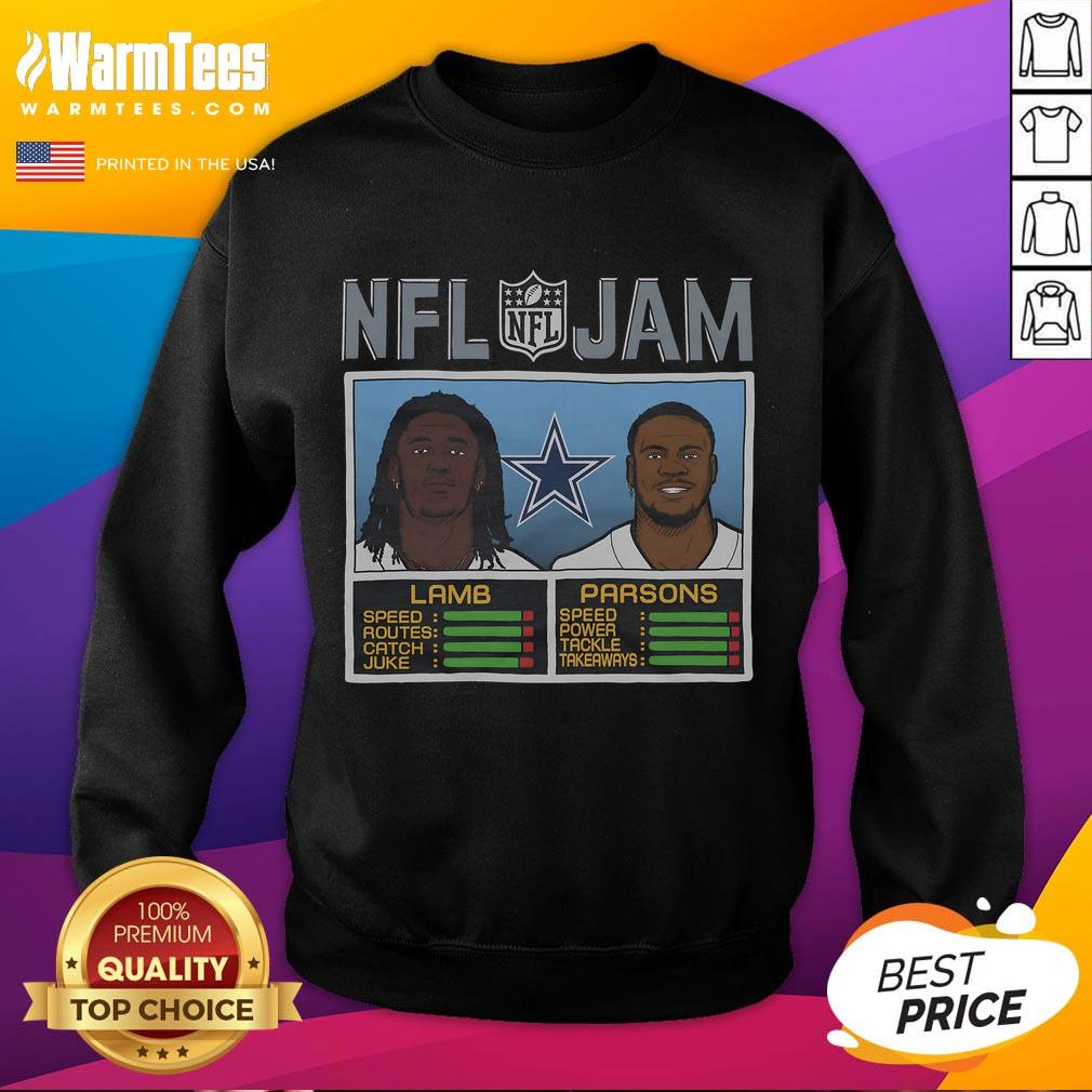 Alt Text: Official NFL Jam Cowboys Sweatshirt featuring Lamb and Parsons, perfect for fans and game day attire.