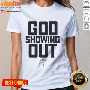 Official Pastor Mike Jr. God Showing Out Ladies Tee featuring vibrant design and inspirational message for women.