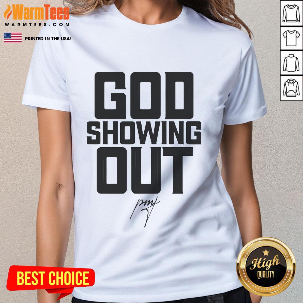 Official Pastor Mike Jr. God Showing Out Ladies Tee featuring vibrant design and inspirational message for women.