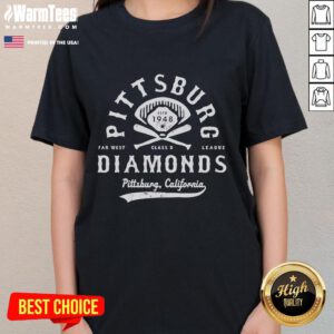 Official Pittsburg Diamonds California defunct baseball ladies tee featuring vintage design and team logo.