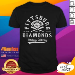 Official Pittsburg Diamonds California defunct baseball t-shirt featuring vintage design and team logo.