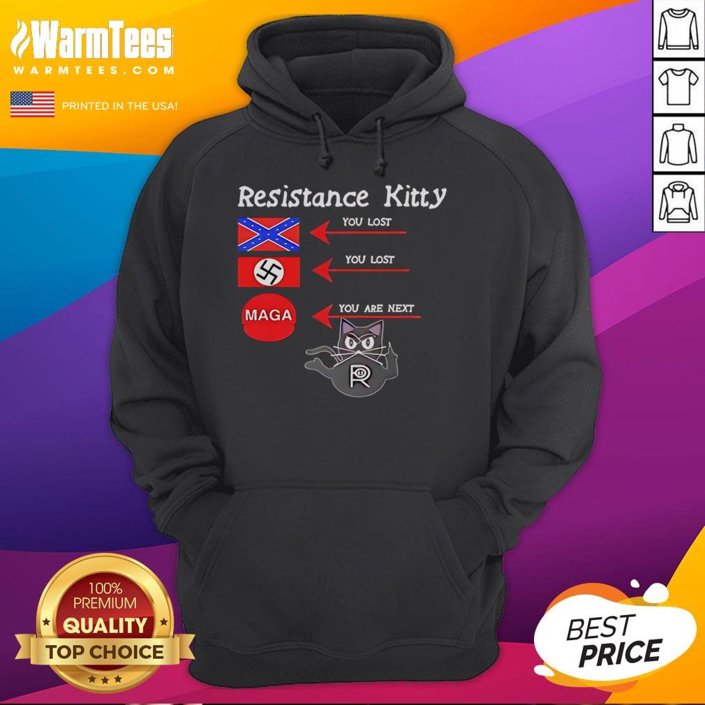 Official Resistance Kitty hoodie featuring 'You Lost, You Lost, You're Next' in bold text, perfect for statement fashion.