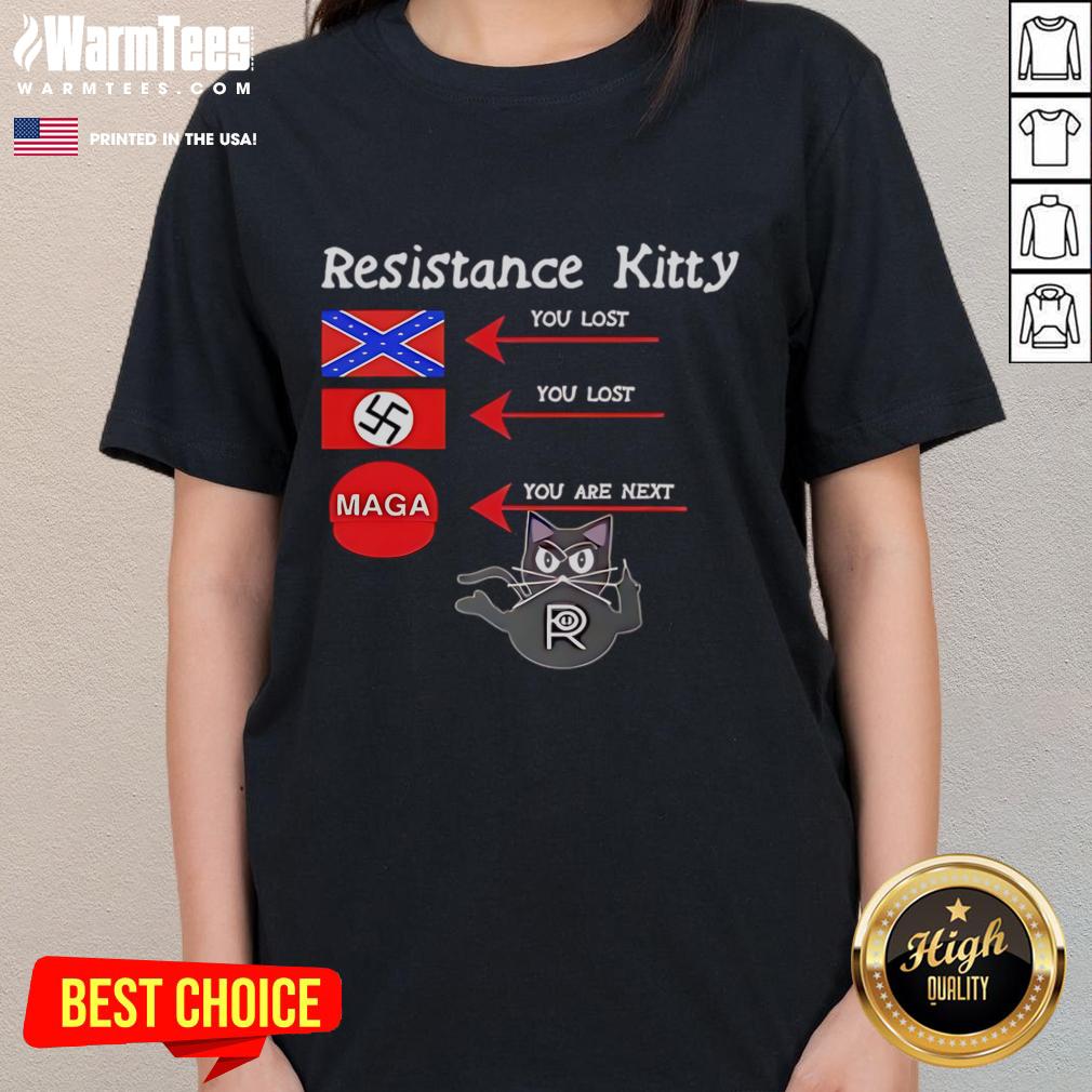 Official Resistance Kitty 'You Lost, You're Next' Ladies Tee featuring a bold graphic design for stylish activism.