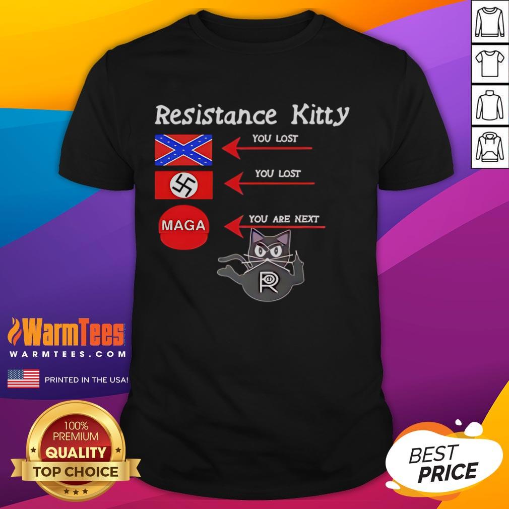 Alt Text: Official Resistance Kitty You Lost You Lost You're Next T-Shirt featuring a bold graphic design and vibrant colors.