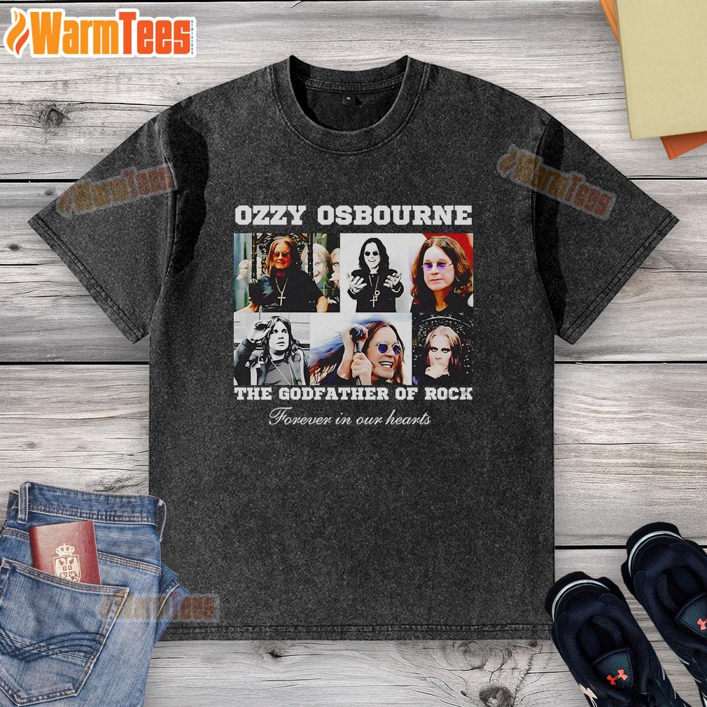 Alt Text: Official Rip Ozzy Osbourne The Godfather of Rock washed t-shirt featuring vintage design and iconic rock graphics.