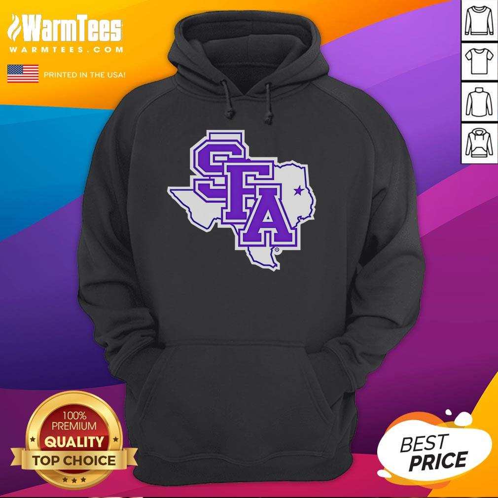 Official SFA Primary Logo Texas Hoodie featuring vibrant colors and iconic branding for fans and supporters.
