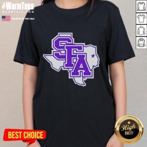 Official SFA Primary Logo on a Texas Ladies Tee, showcasing vibrant colors and stylish design for fans.