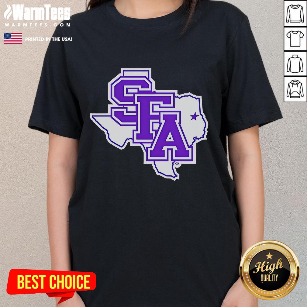 Official SFA Primary Logo on a Texas Ladies Tee, showcasing vibrant colors and stylish design for fans.