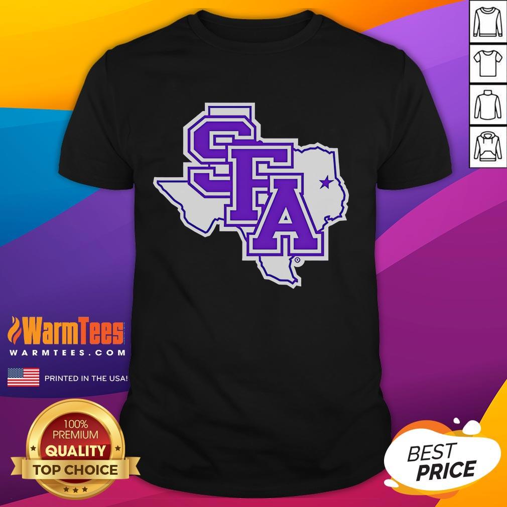 Official SFA Primary Logo Texas T-Shirt featuring vibrant colors and the iconic SFA logo for fans and alumni.