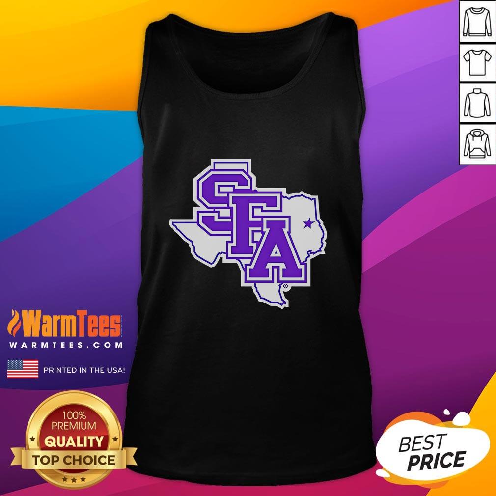 Official SFA Primary Logo on a Texas tank top, showcasing school spirit and style for supporters and alumni.