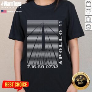 Official Shockwaves Apollo 11 Retro Space Ladies Tee featuring a vintage design celebrating the moon landing.