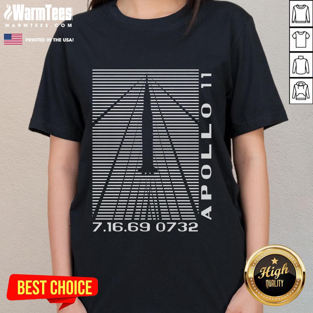 Official Shockwaves Apollo 11 Retro Space Ladies Tee featuring a vintage design celebrating the moon landing.