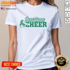 Alt Text: Official Spartans Cheer Block Ladies Tee featuring vibrant graphics and a comfortable fit for game day spirit.