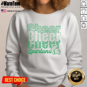 Official Spartans Cheer Cheer Cheer Sweatshirt featuring vibrant team colors and logo for fans and supporters.