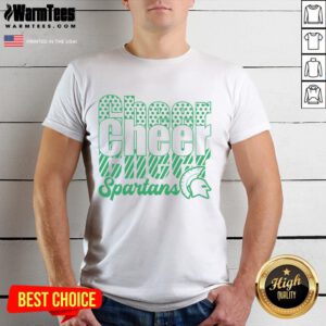 Alt Text: Official Spartans Cheer Cheer Cheer T-Shirt featuring bold graphics and vibrant colors, perfect for fans and cheerleaders.