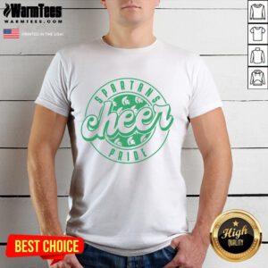 Official Spartans Cheer Circle T-Shirt featuring vibrant colors and the Spartans logo, perfect for fans and cheerleaders.