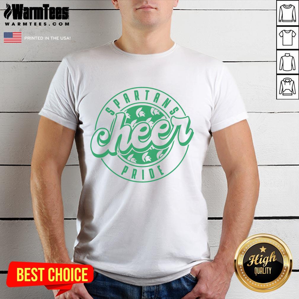 Official Spartans Cheer Circle T-Shirt featuring vibrant colors and the Spartans logo, perfect for fans and cheerleaders.