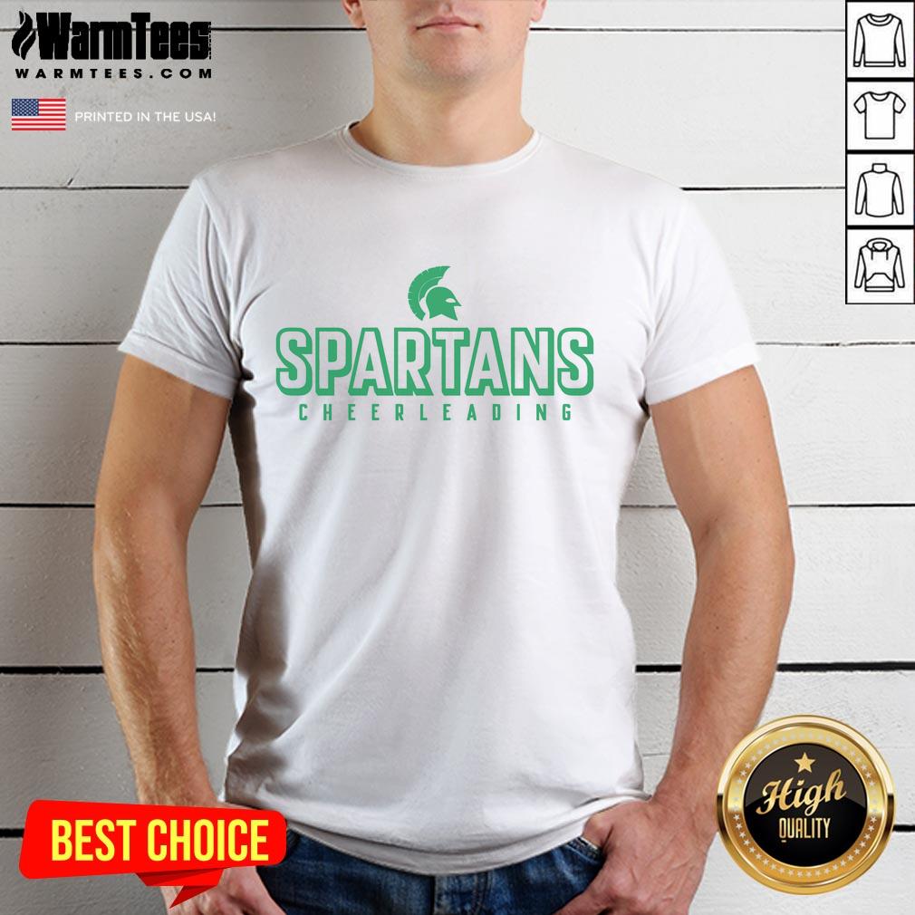 Official Spartans Cheerleading T-Shirt featuring vibrant team colors and logo, perfect for fans and cheerleaders alike.