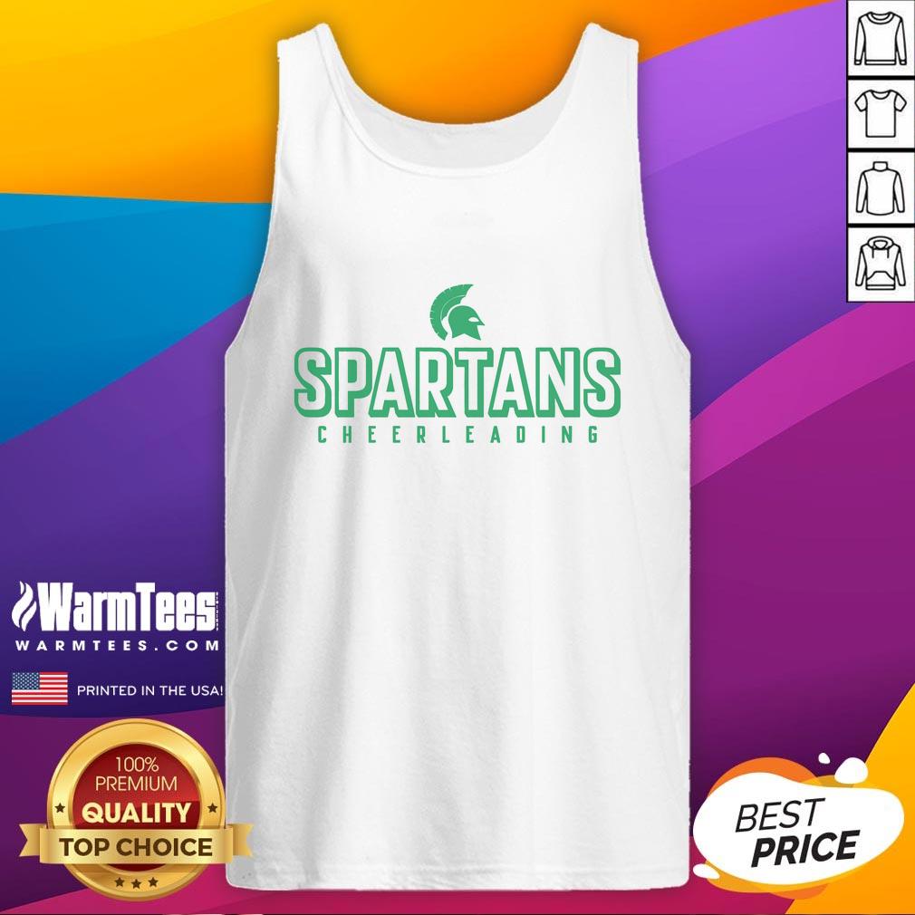 Official Spartans Cheerleading Tank Top featuring the team logo and vibrant colors, perfect for cheer fans and athletes.