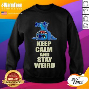 Official Stitch Keep Calm and Stay Weird Sweatshirt featuring a quirky design, perfect for unique fashion lovers.