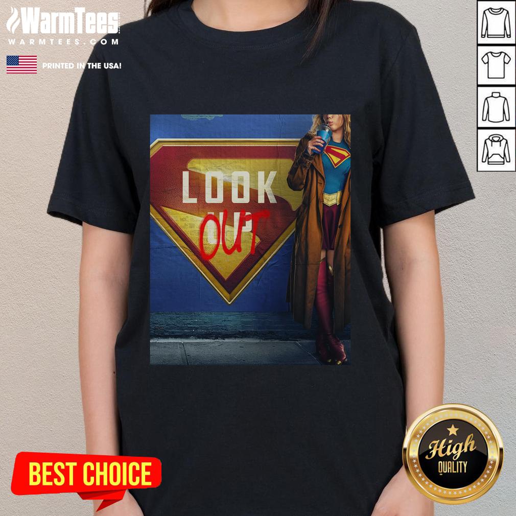 Official Supergirl Look Out June 26, 2026 movie tee designed by James Gunn, featuring vibrant graphics and stylish fit.