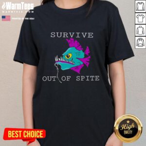Official Survive Out Of Spite Fish Ladies Tee featuring a stylish fish graphic on a comfortable women's shirt.