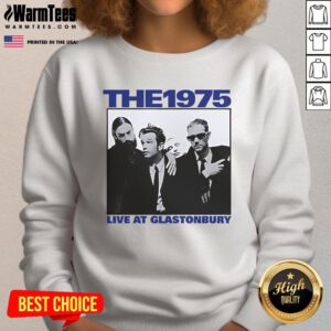 Official The 1975 live at Glastonbury vintage sweatshirt featuring bold graphics and concert-themed design.