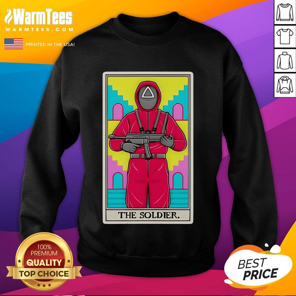 Official Soldier Squid Game Tarot Card Sweatshirt featuring unique design and vibrant colors for fans of the series.