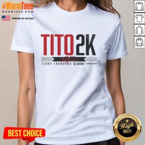 Alt Text: Official Tito 2K Terry Francona 2000 Wins Signature Ladies Tee featuring a stylish design for baseball fans.