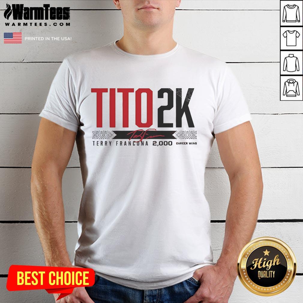 Official Tito 2K Terry Francona 2000 Wins Signature T-Shirt featuring a bold design celebrating Francona's milestone.