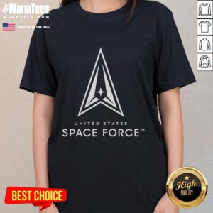 Alt Text: Official USSF United States Space Force Always Above Ladies Tee featuring a stylish design for space enthusiasts.