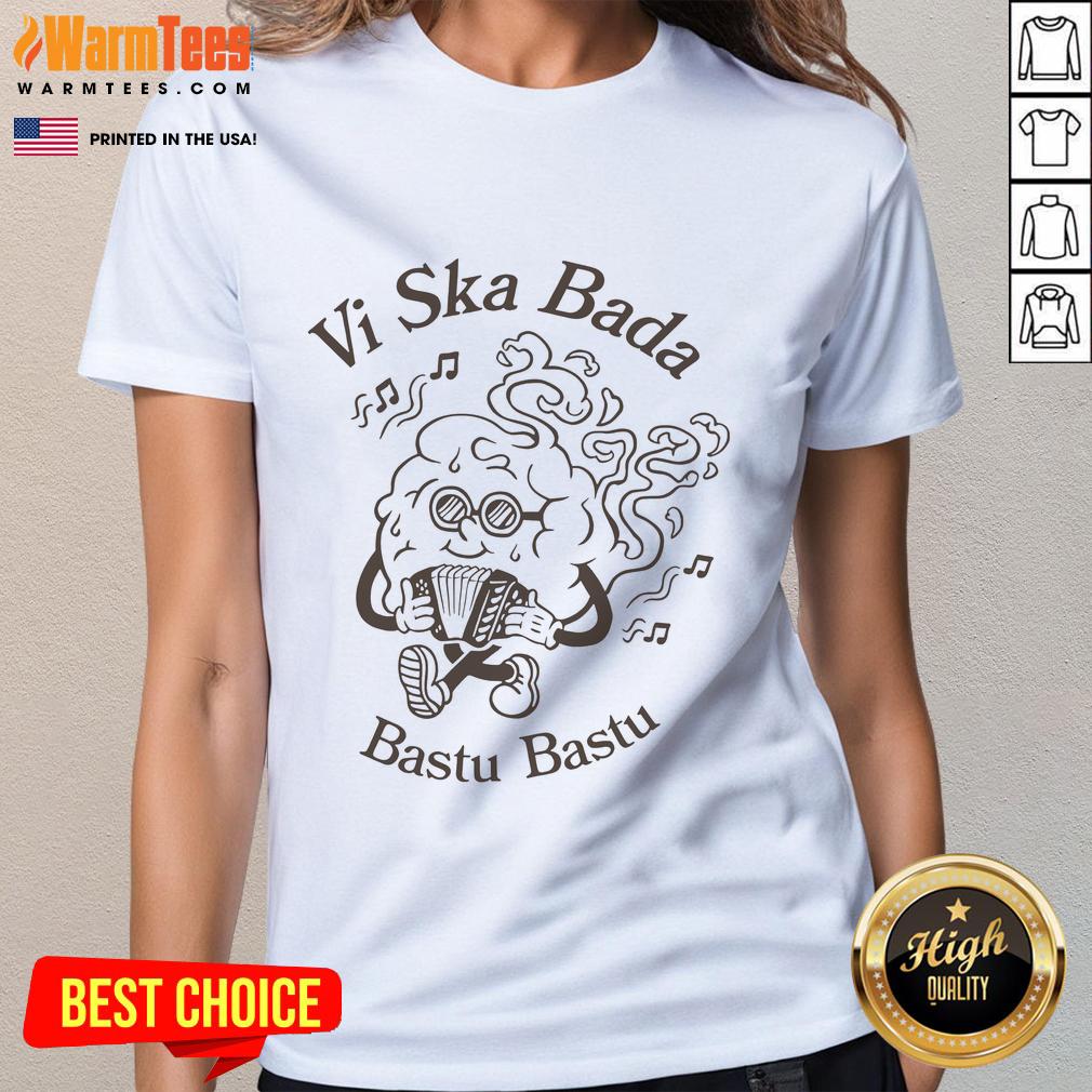 Alt Text: Official Vi Ska Bada Bastu Ladies Tee featuring stylish design and comfortable fit for women.