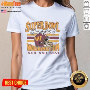 Alt Text: Official Washington Commanders three-time Super Bowl champions ladies tee showcasing team pride and sportswear style.