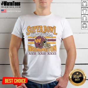 Alt Text: Official Washington Commanders Three-Time Super Bowl Champions T-Shirt featuring team logo and championship years.