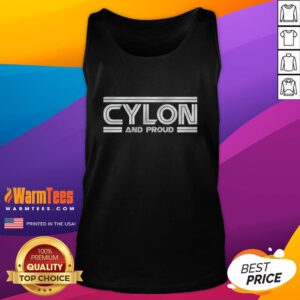 Original Cylon and Proud tank top featuring a classic Cylon design, perfect for sci-fi fans and Battlestar Galactica enthusiasts.
