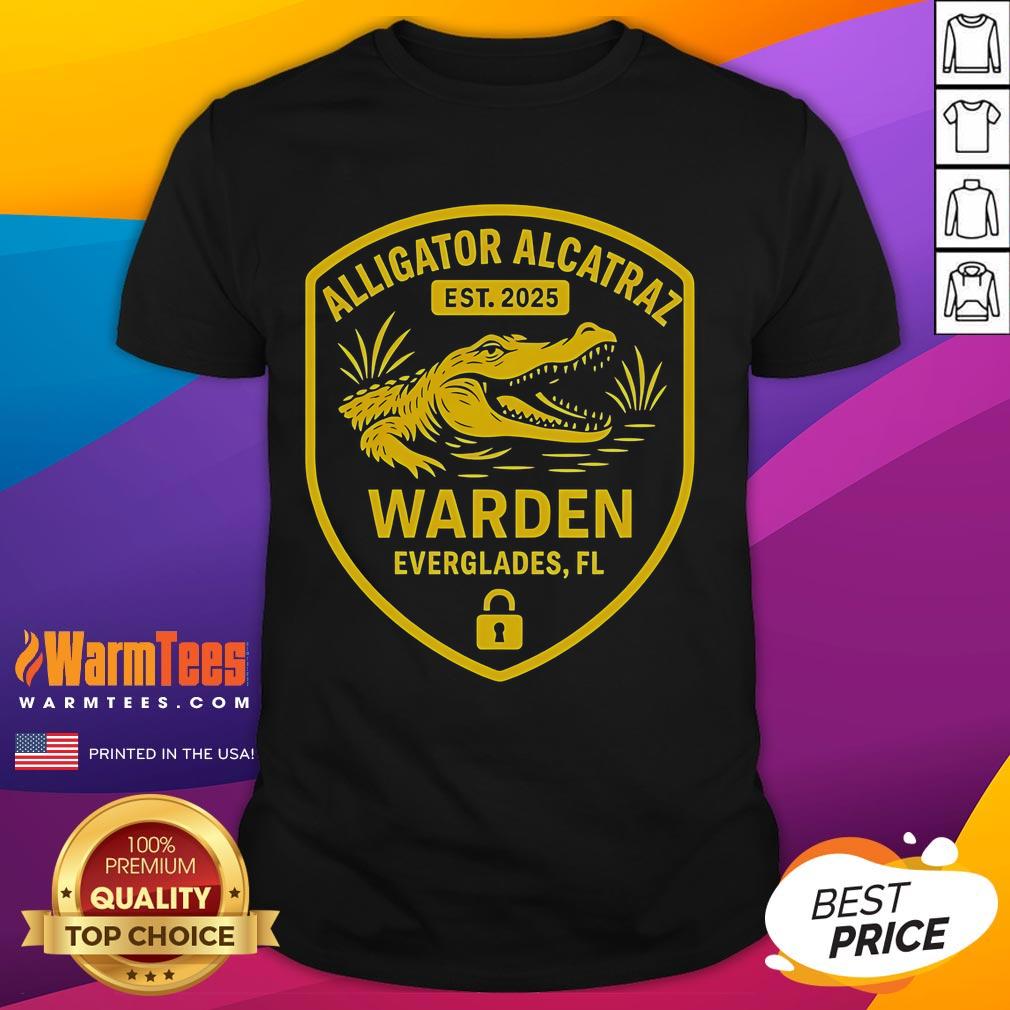 Premium Alligator Alcatraz Est Warden Everglades FL T-Shirt featuring unique graphic design and high-quality fabric.